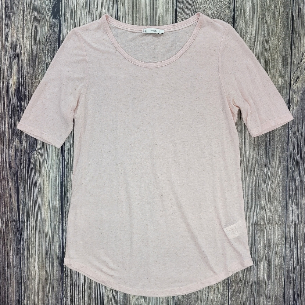 Vince Elbow Sleeve Flax Silk Blend Short Sleeve Tee Lilac - Picture 2 of 11